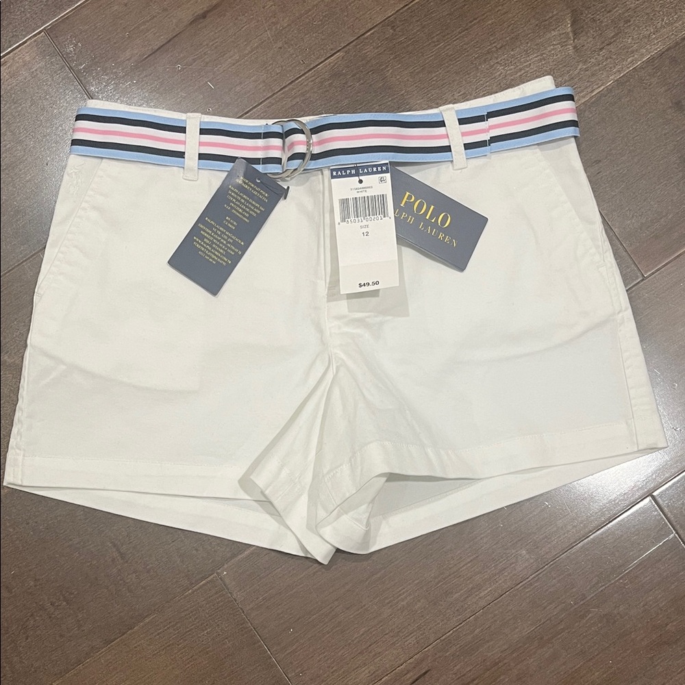 Polo by Ralph Lauren Kids White  Shorts with Striped Belt